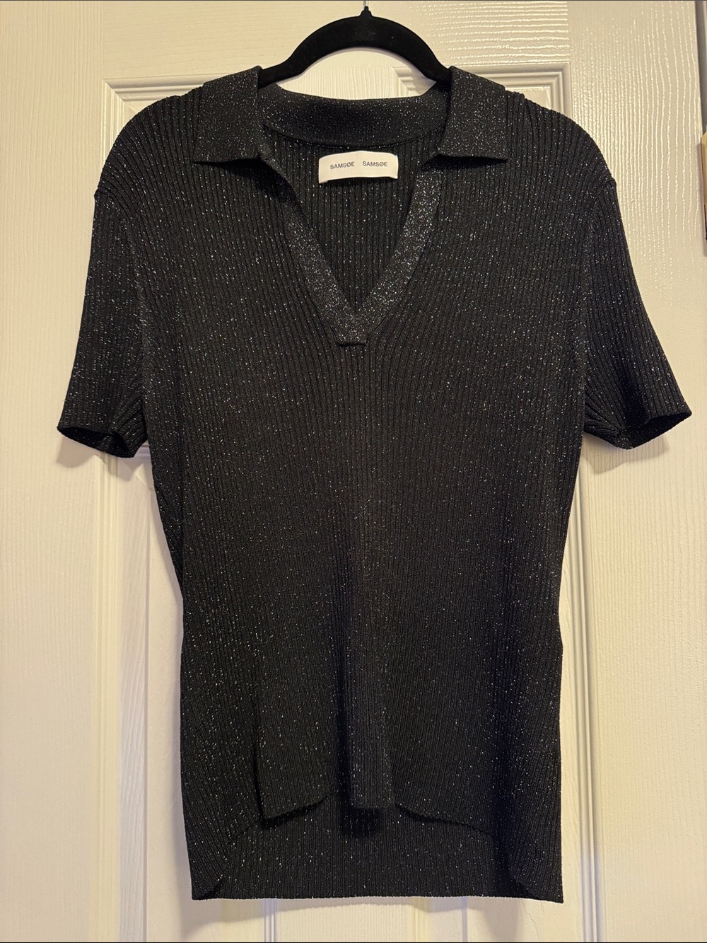 Samsoe Samsoe Women’s Black Metallic Knit Polo Shirt Size M